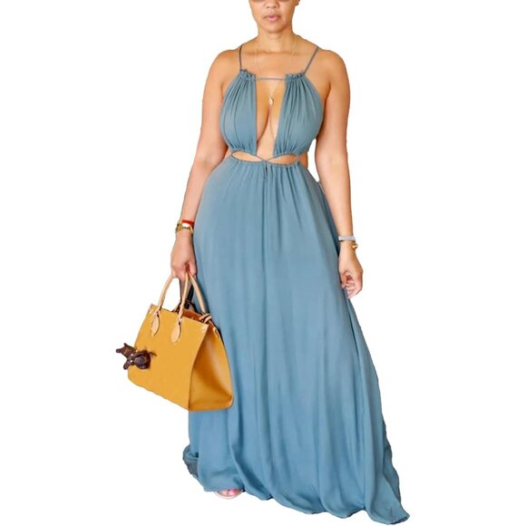 Women's Summer Spaghetti Strap Maxi Dress Boho Beach Vacation Sleeveless - Picture 1 of 5